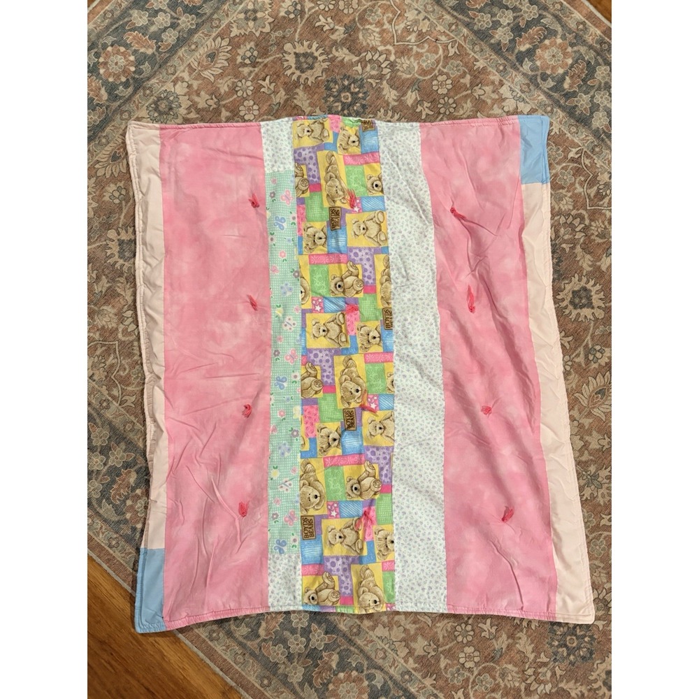 Handmade Boyds Bear Quilted Baby Blanket Girls Nursery EUC Grandma Gift